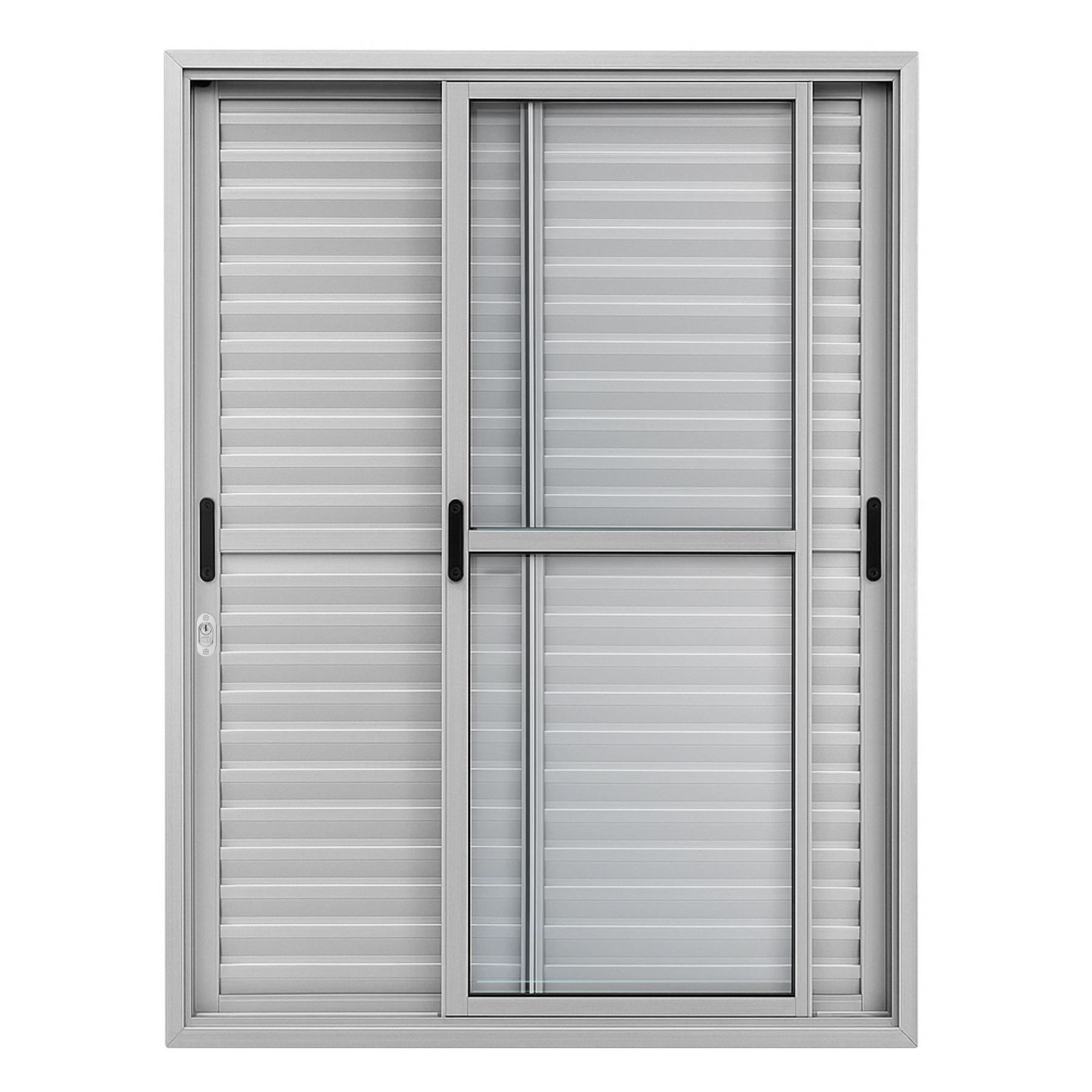 Porta Balcão De Aluminio Brilhante 3 Folhas Móveis Linha 25 Com Fechadura 2,10x1,50