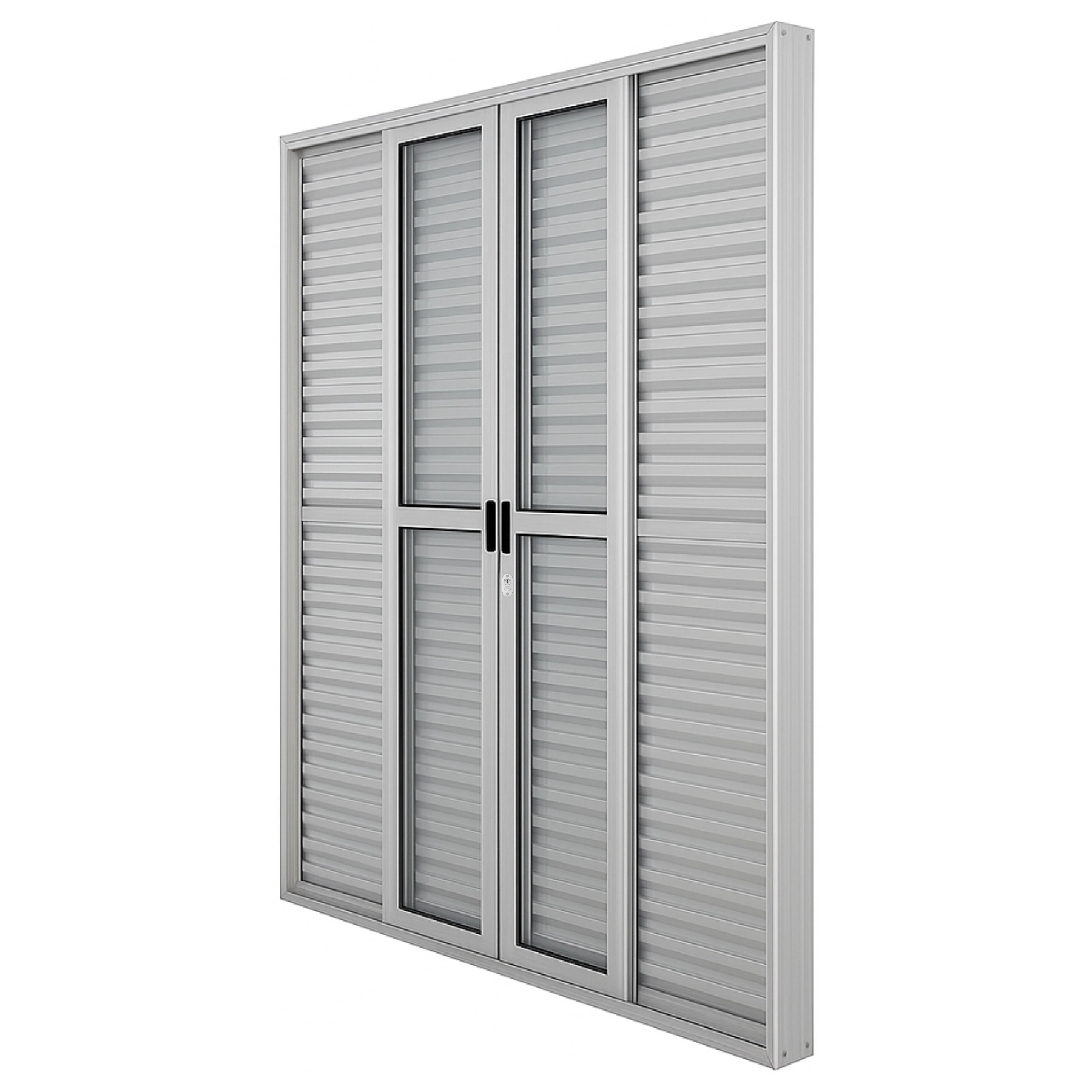 Porta Balcão De Aluminio Brilhante 6 Folhas Linha 25 Com Fechadura 2,10x1,50