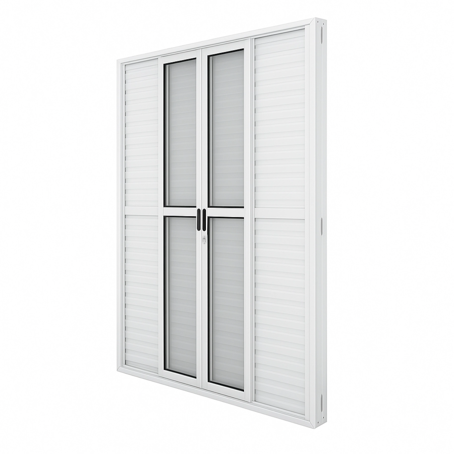 Porta Balcão De Aluminio Branco 6 Folhas Linha 25 Com Fechadura 2,10x1,50