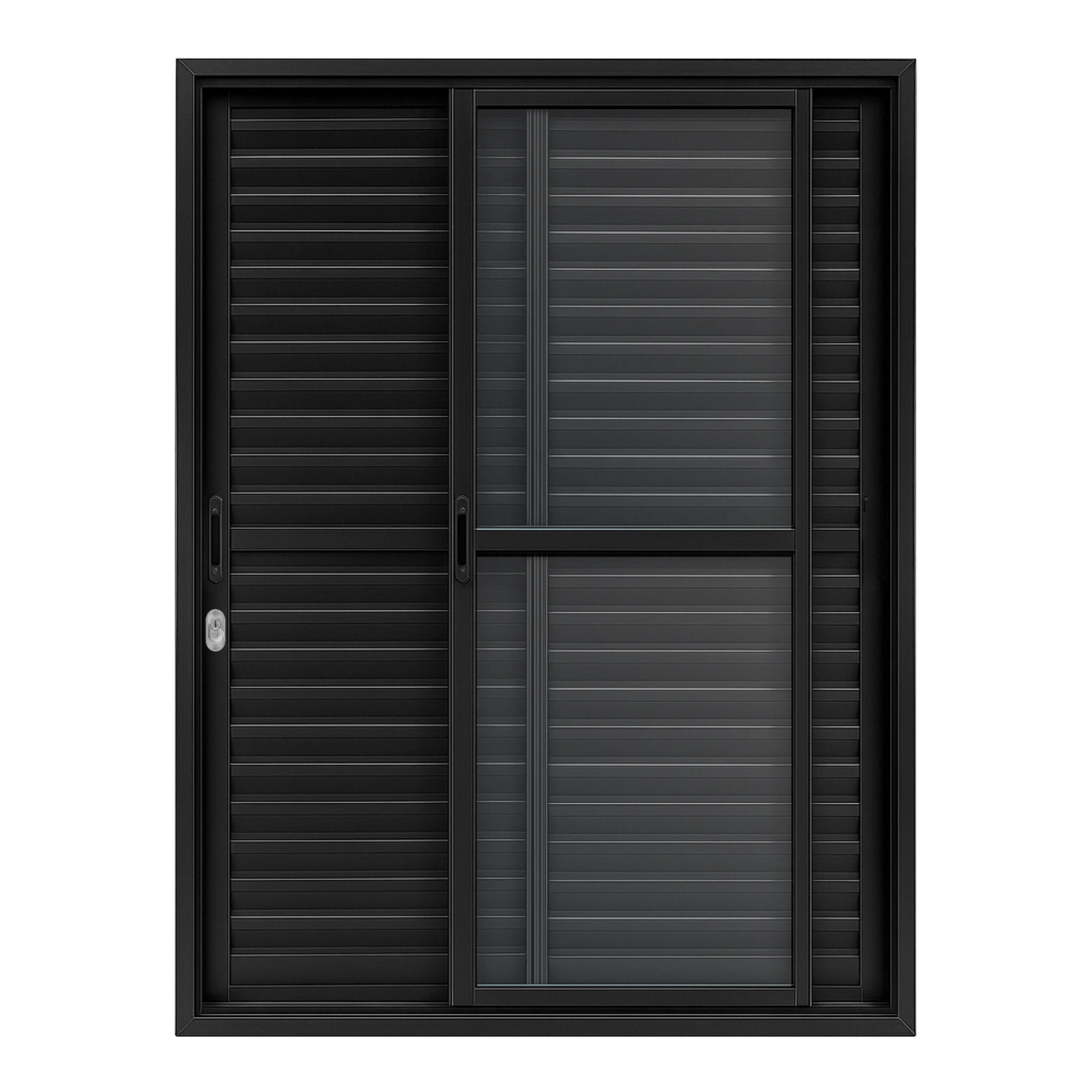 Porta Balcão De Aluminio Preto 3 Folhas Linha 25 Com Fechadura 2,10x1,50