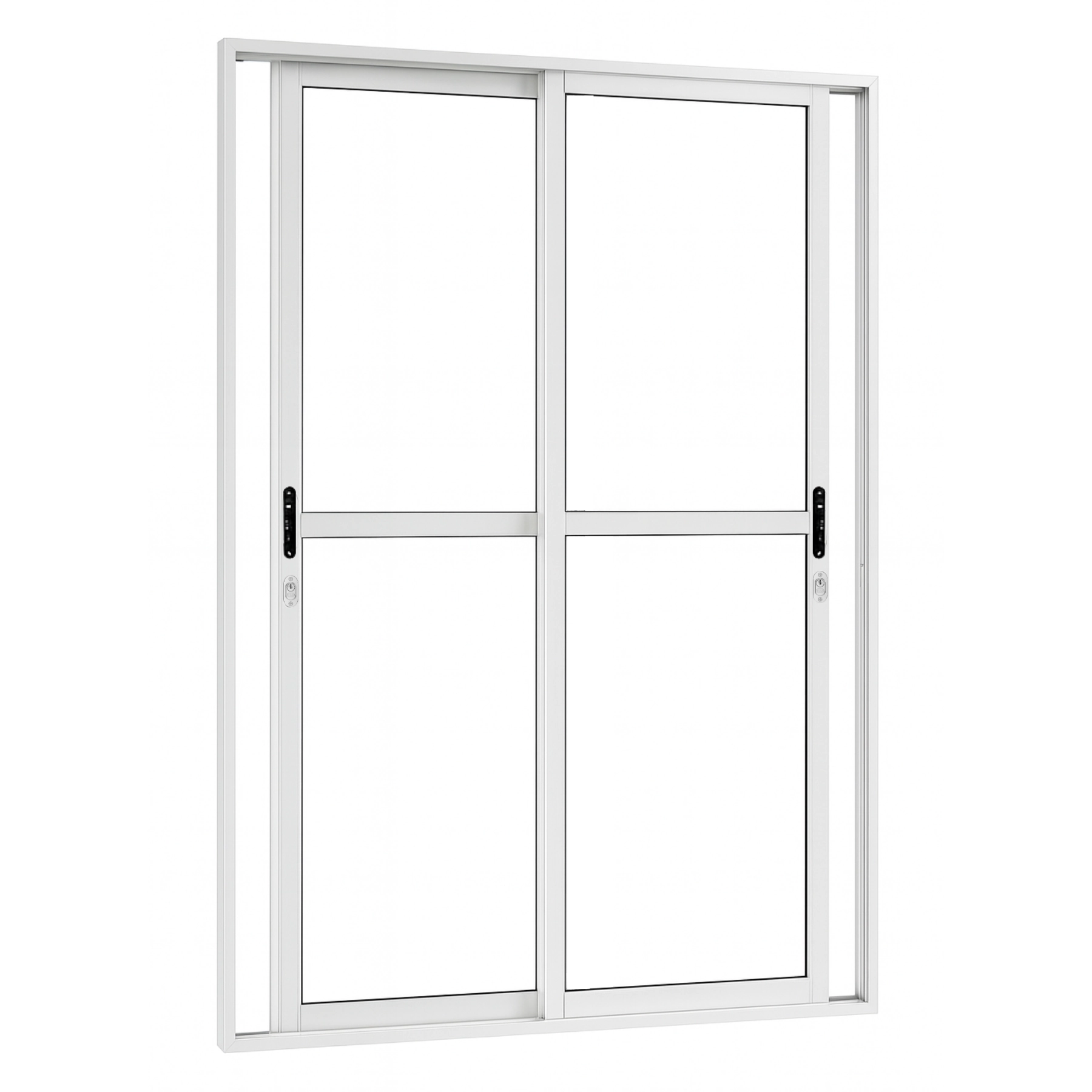 Porta Sacada De Aluminio Branco 2 Folhas Móveis Linha 25 Com Fechadura 2,10x1,20
