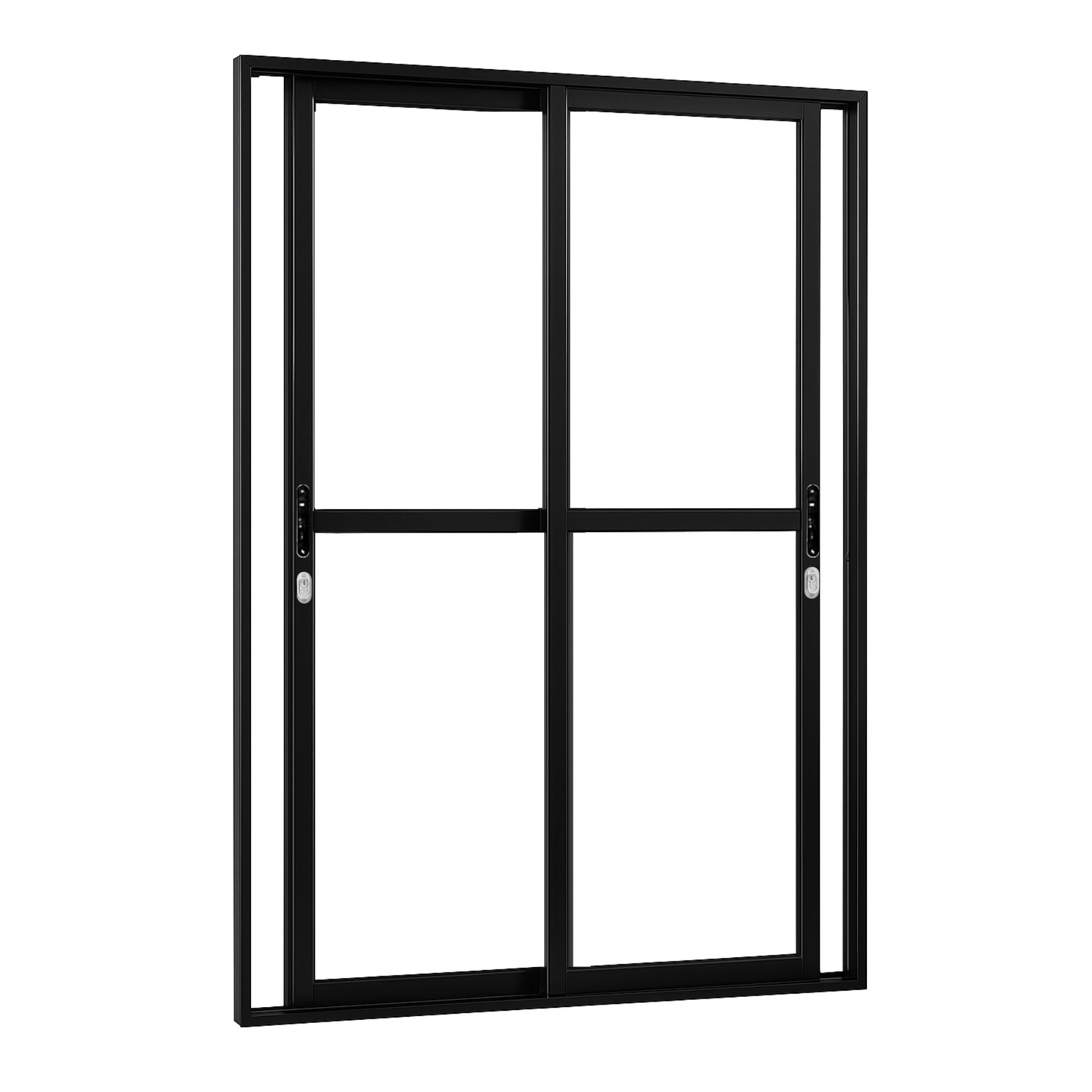 Porta Sacada De Aluminio Preto 2 Folhas Móveis Linha 25 Com Fechadura 2,10x1,20