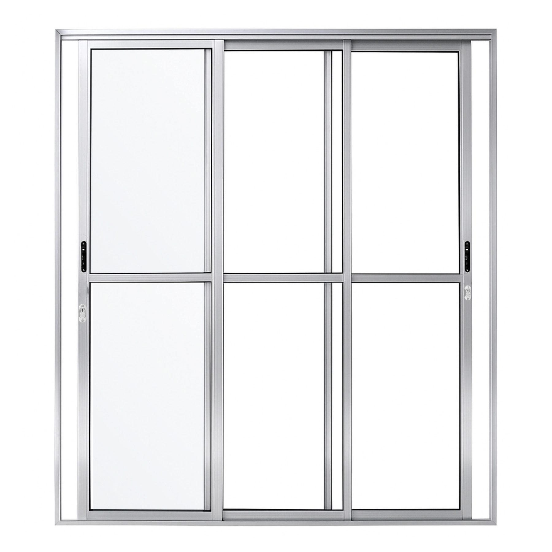 Porta Sacada De Aluminio Brilhante 3 Folhas Móveis De Vidro Linha 25 Com Fechadura 2,10x1,80