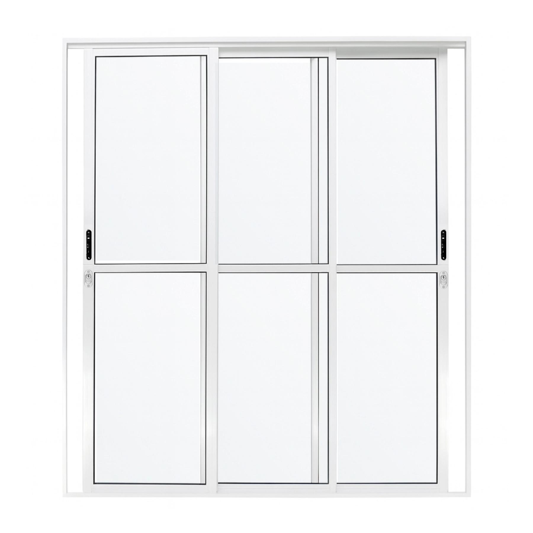 Porta Sacada De Aluminio Branco 3 Folhas Móveis De Vidro Linha 25 Com Fechadura 2,10x1,80