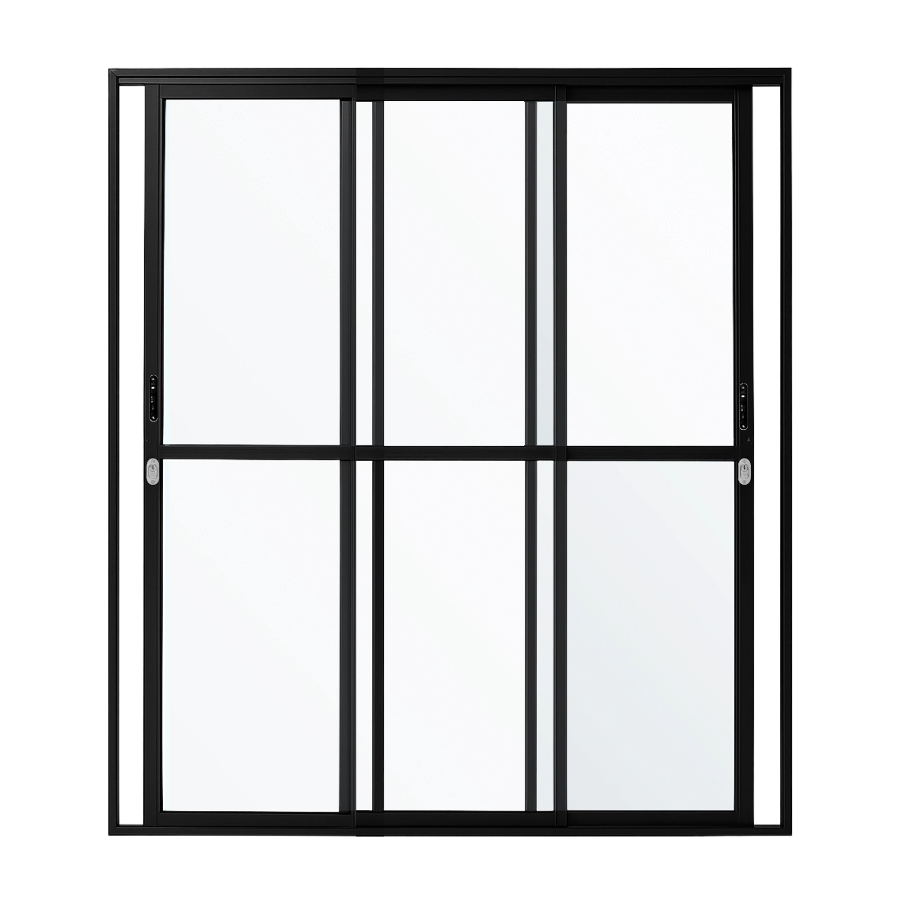 Porta Sacada De Aluminio Preto 3 Folhas Móveis De Vidro Linha 25 Com Fechadura 2,10x1,50