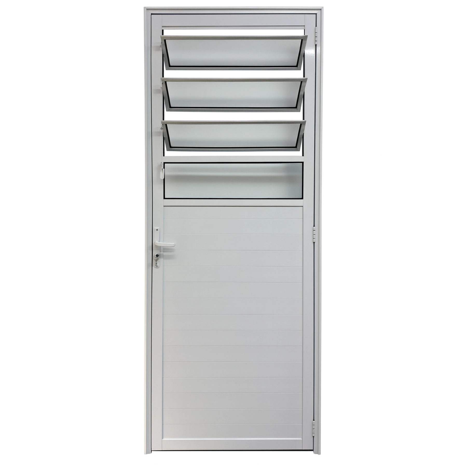 Porta De Aluminio Basculante Lambril Branco Linha 25 - 210x100 Esquerda