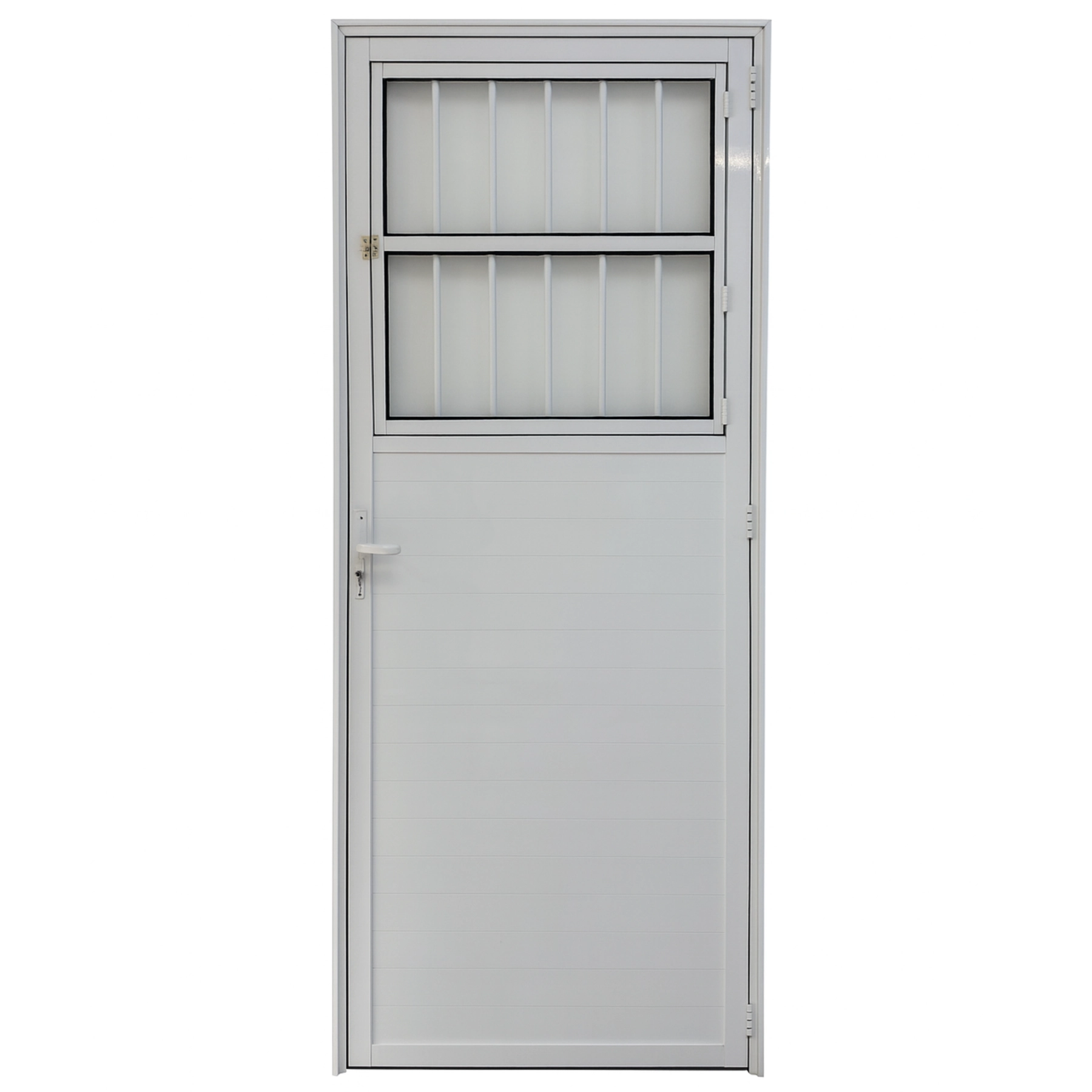 Porta De Aluminio Social Lambril Branco Linha 25 - 210x100 Esquerda