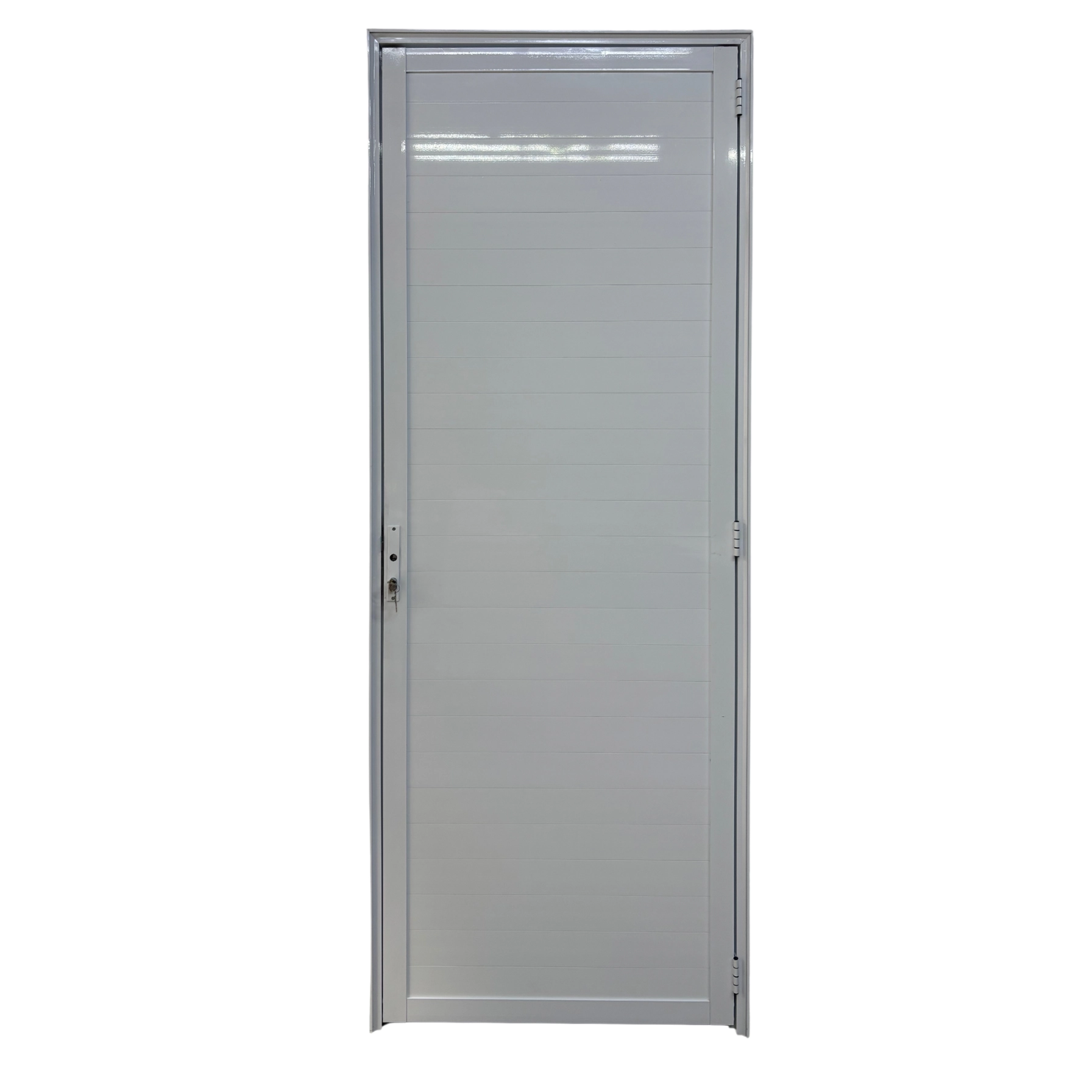 Porta De Aluminio Lambril Branco Com Maçaneta Linha 25 - 210x70 Esquerda