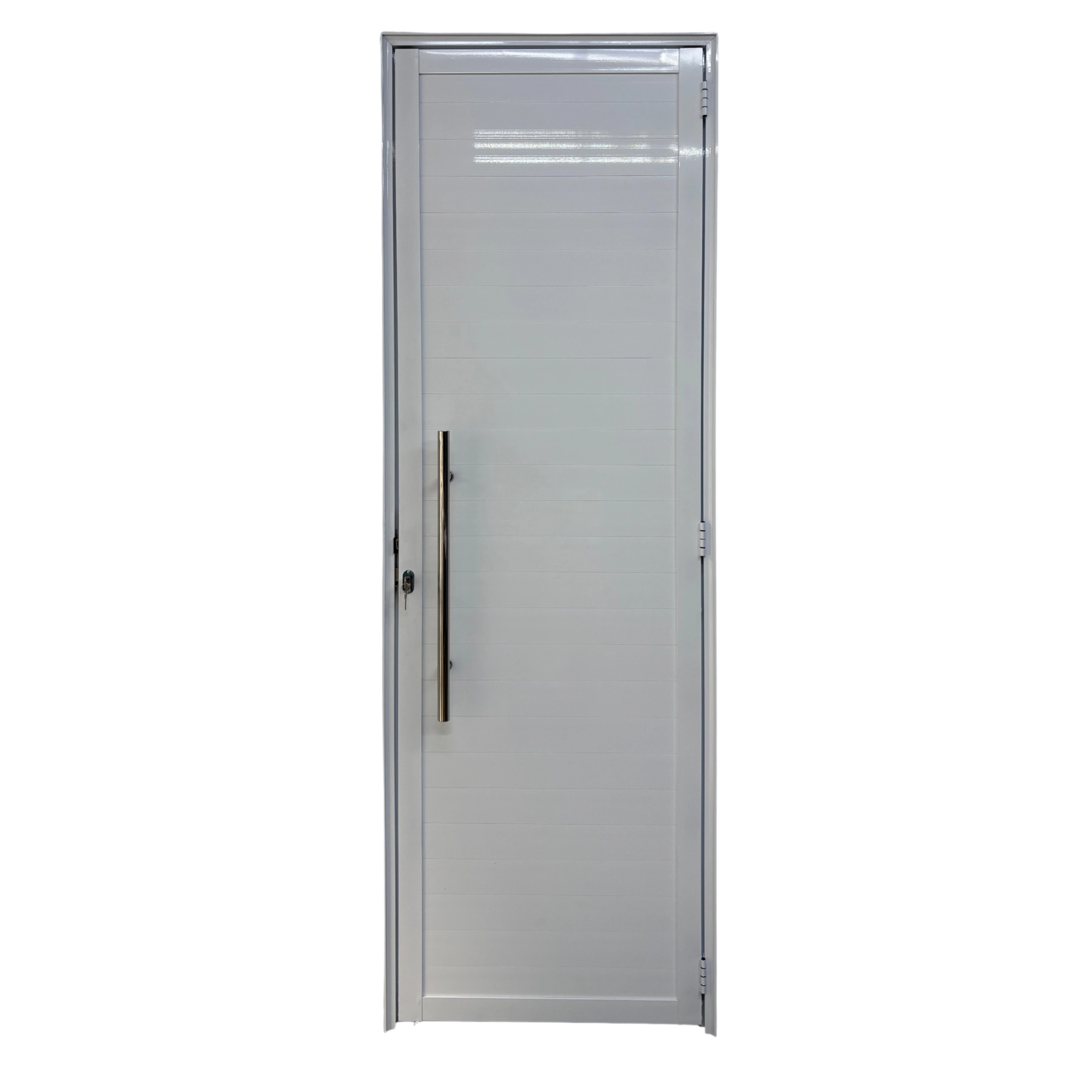 Porta De Aluminio Lambril Branco Com Puxador Linha 25 - 210x100 Direita