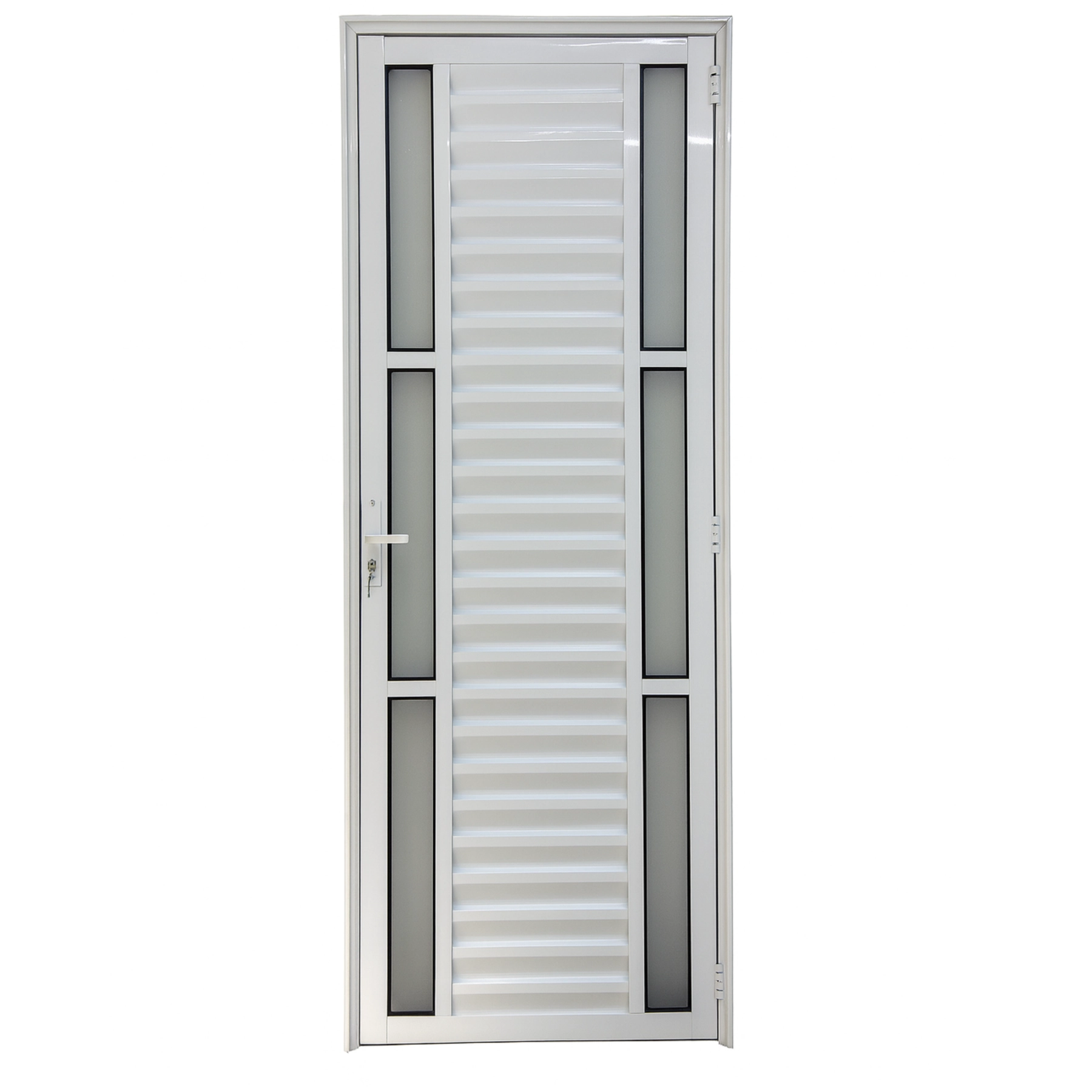 Porta De Aluminio Palheta Branca Com Vidro Duplo Linha 25 - 210x80 Direita