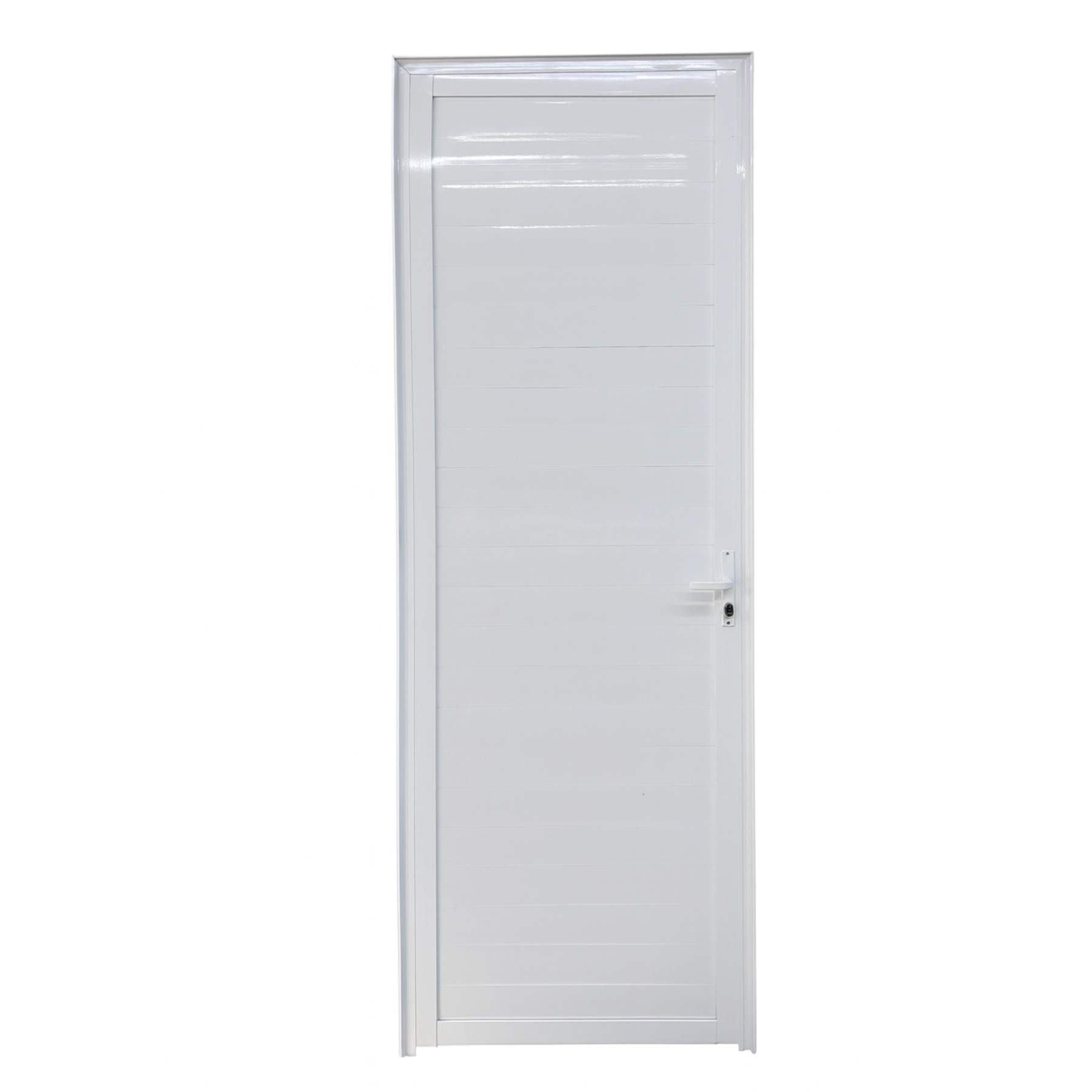 Porta Lambril Ripado De Aluminio Branco Com Maçaneta Linha 25 - 210x80 Direita