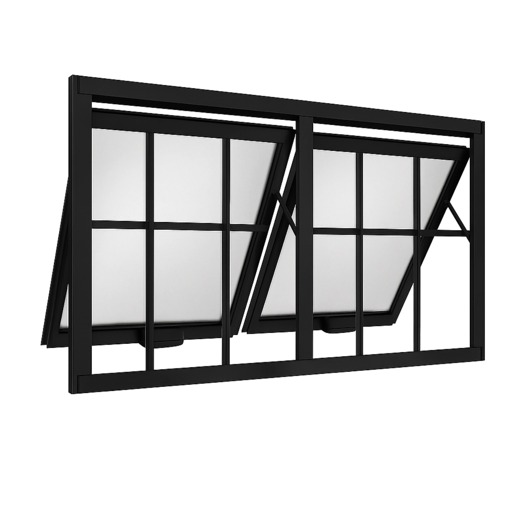 Janela Maxim Ar 2 Seções Aluminio Preto Com Grade Linha 25 - 80x200