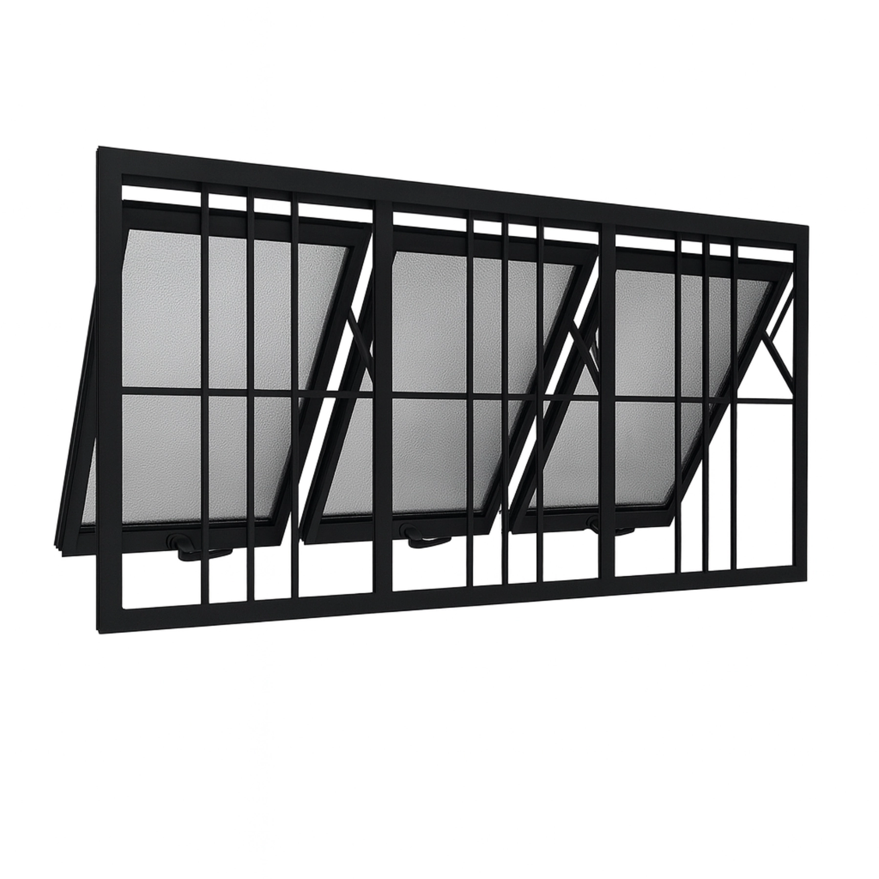 Janela Maxim Ar 3 Seções Aluminio Preto Com Grade Linha 25 - 60x180