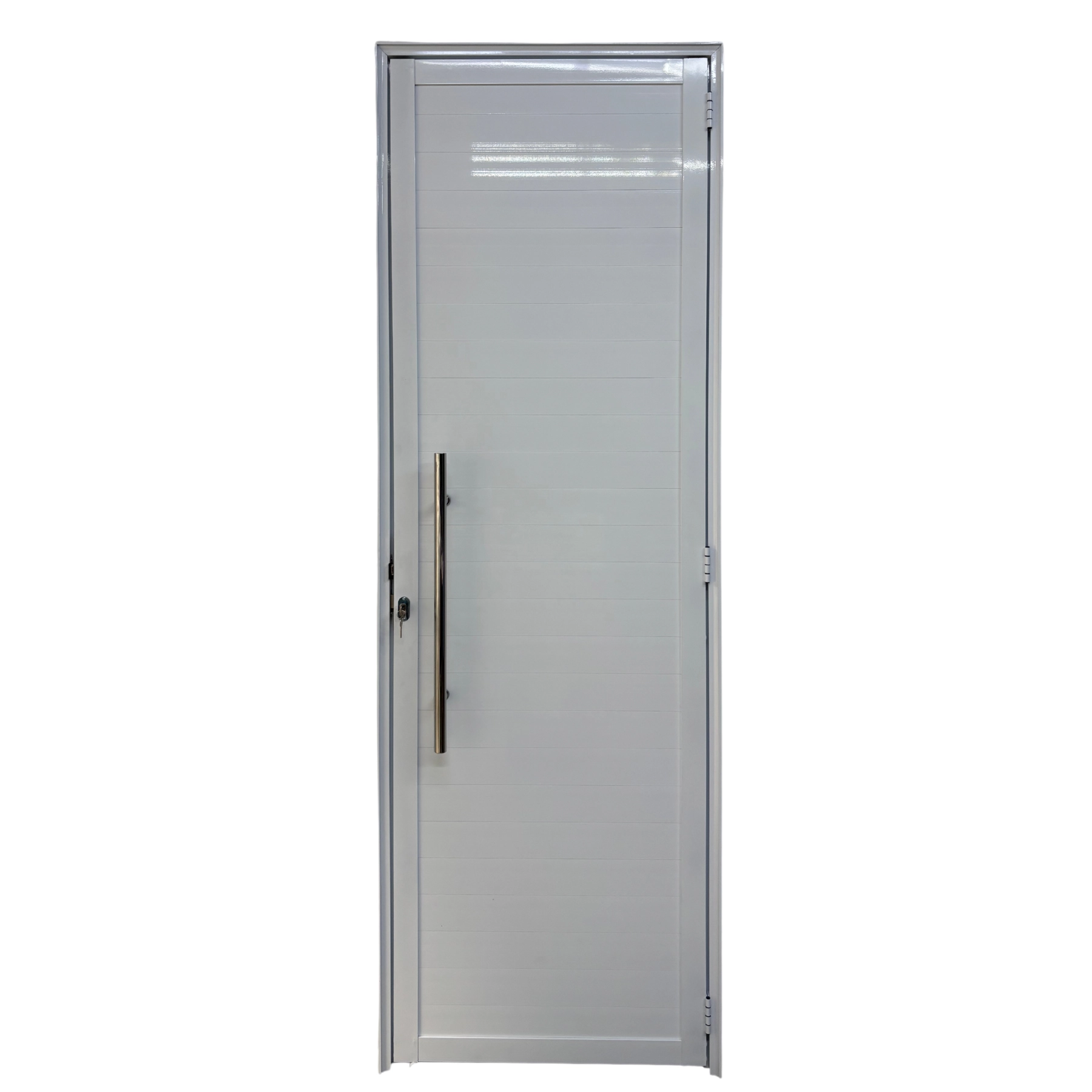 Porta Lambril Ripado De Aluminio Branco Com Puxador Linha 25 - 210x80 Direita
