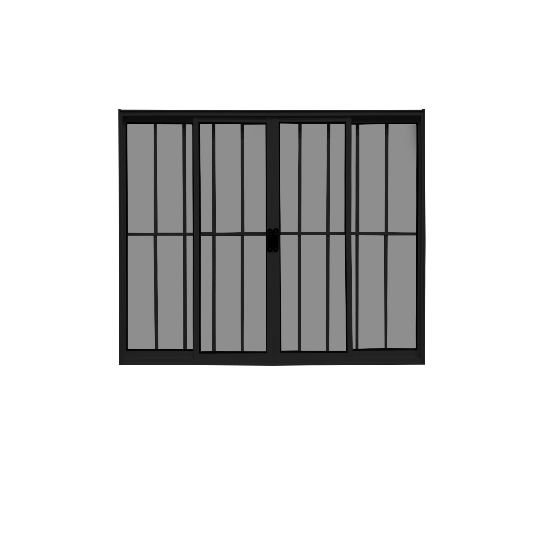 Vitrô 4 Folhas De Correr Aluminio Preto Com Grade 1,00x1,20 Linha 18 Modular