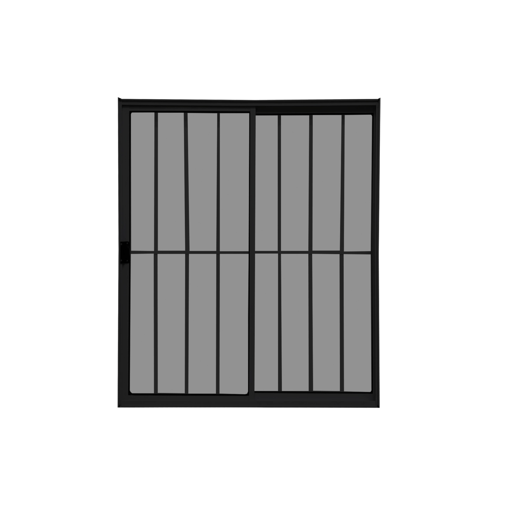 Vitrô 2 Folhas De Correr Aluminio Preto Com Grade 1,20x1,20 Linha 18 Modular