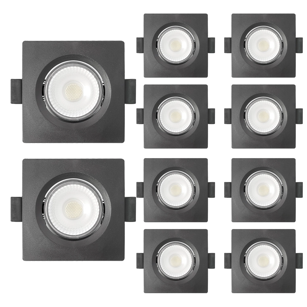 Kit 10 Spot De Led Embutir Slim Mr16 Quadrado 6w Preto Bivolt 3000k Quente