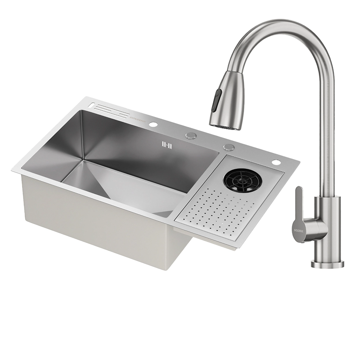 Kit Cuba Gourmet Zurique Aço Inox 304 E Torneira Gourmet Roma Aço Inox Goldenx