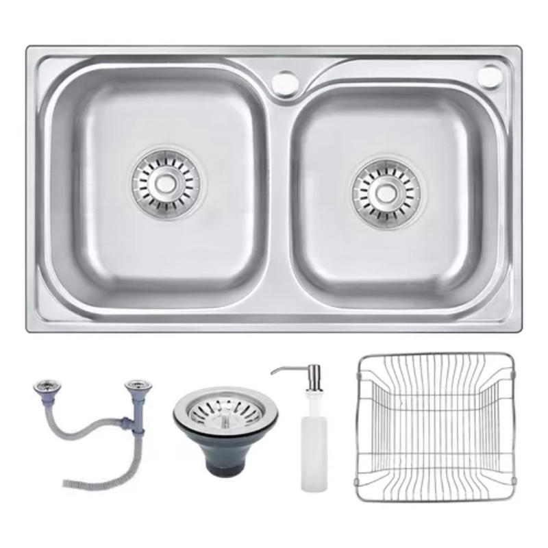 Cuba Dupla Pia Cozinha Gourmet 68x39cm Completa Com Acessórios Aço Inox Prata Brinovar