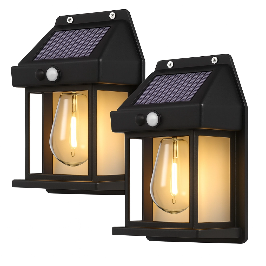 Lâmpada De Parede Solar Com Sensor Arandela Preto