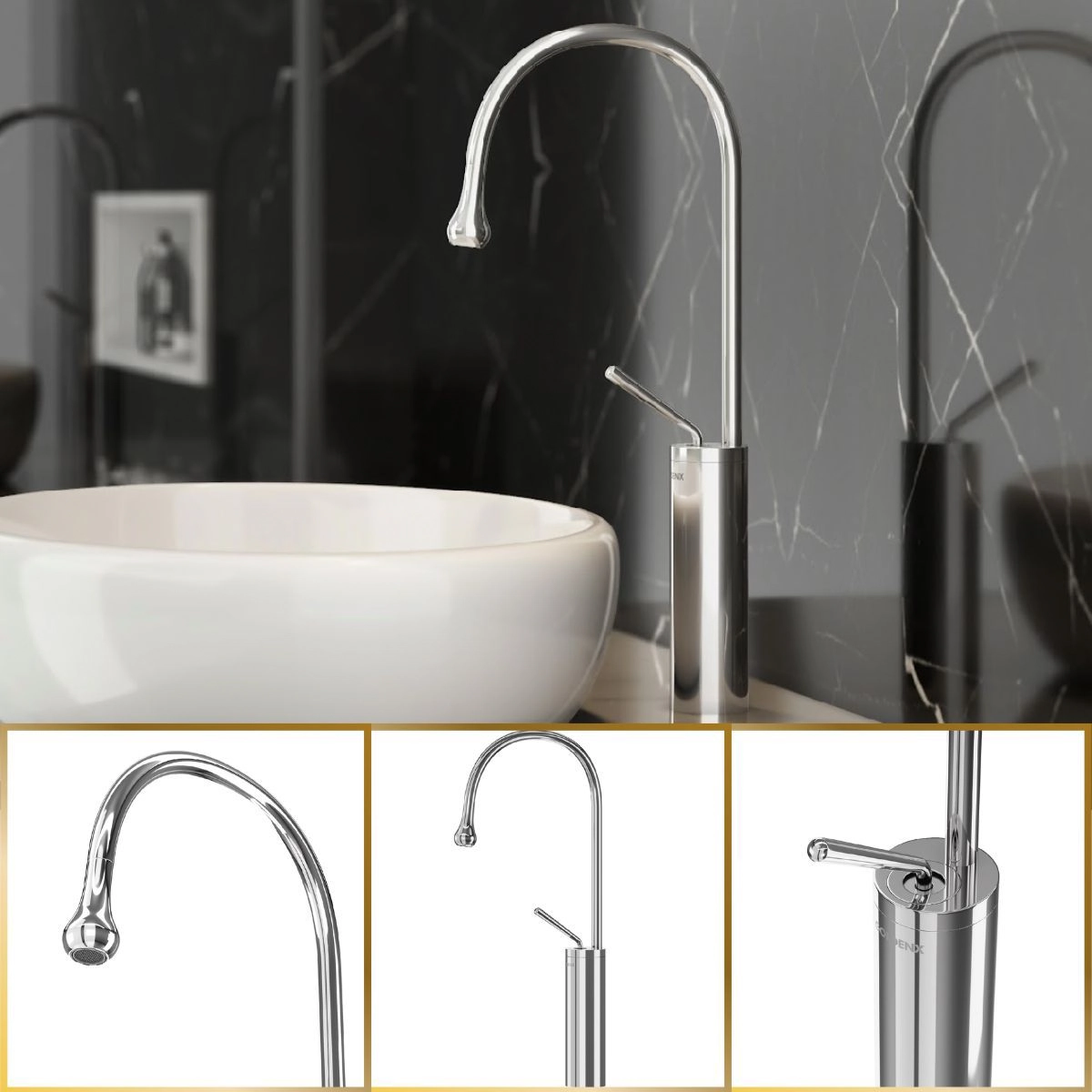 Torneira De Banheiro Luxo Capri Monocomando Gota Aço Inox 304 Goldenx