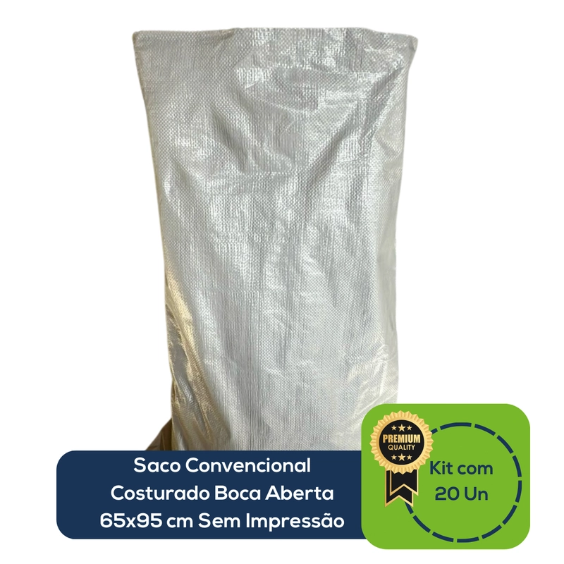 Kit Com 10 Un Saco Convencional Costurado Boca Aberta Branco 65x95cm Sem Impressão