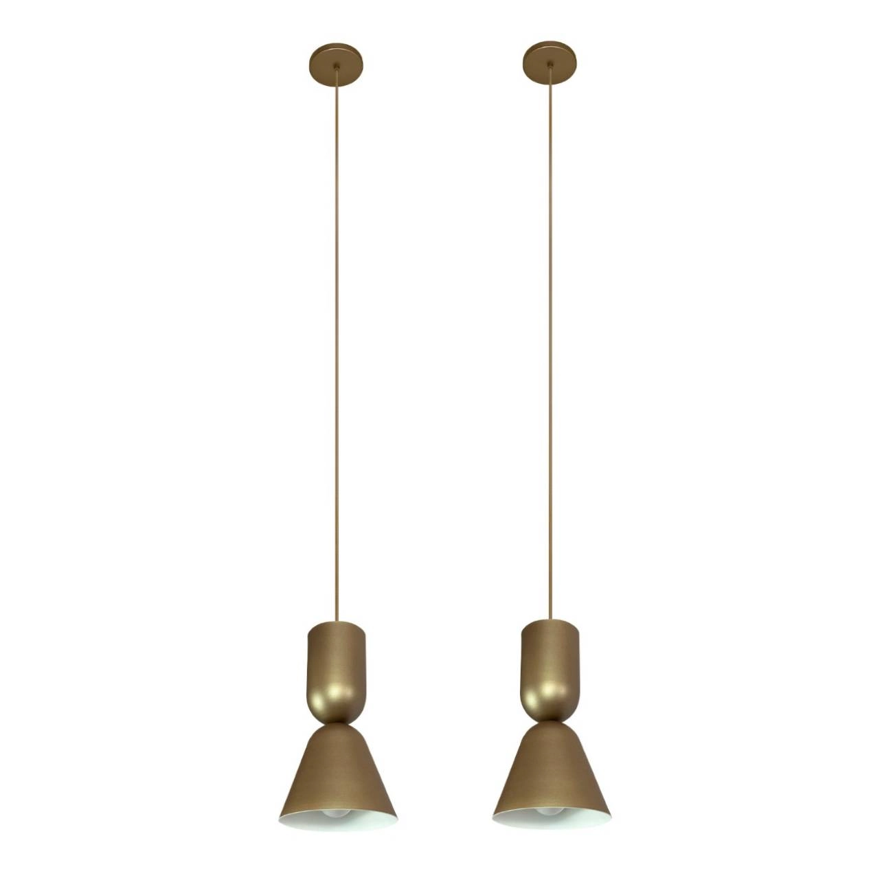Kit 2 Pendente Moderno Dueto 16cm 1 Lamp E27 Marrom Quartzo Bivolt