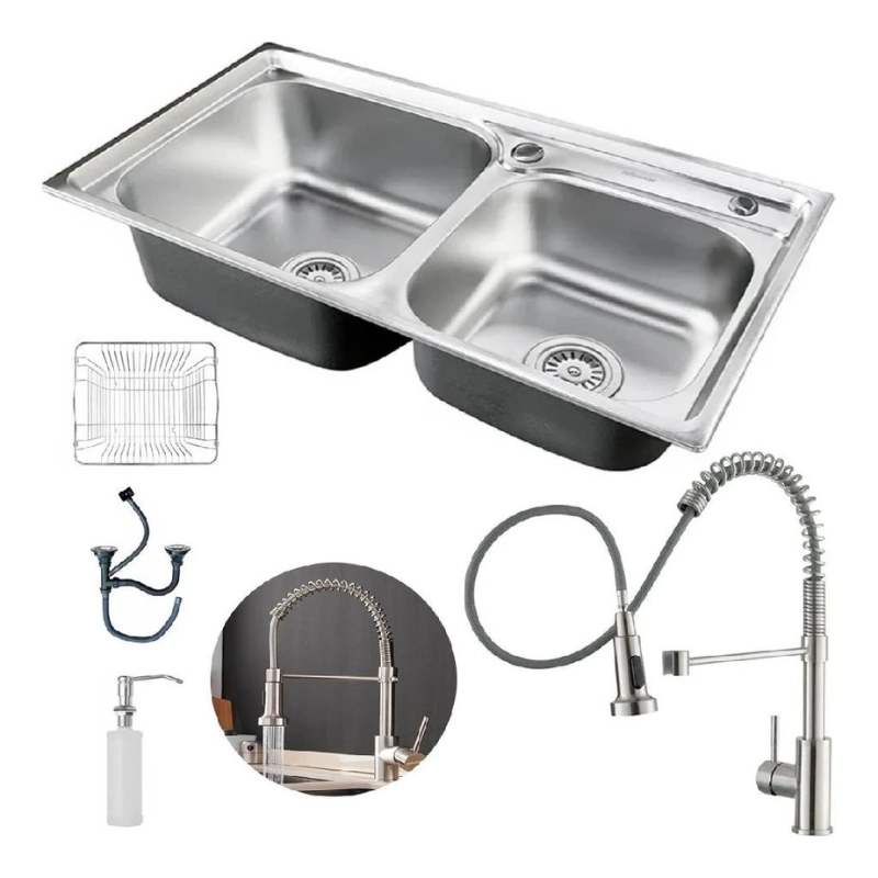Cuba Dupla Cozinha Gourmet Inox Acessórios Torneira Flexivel
