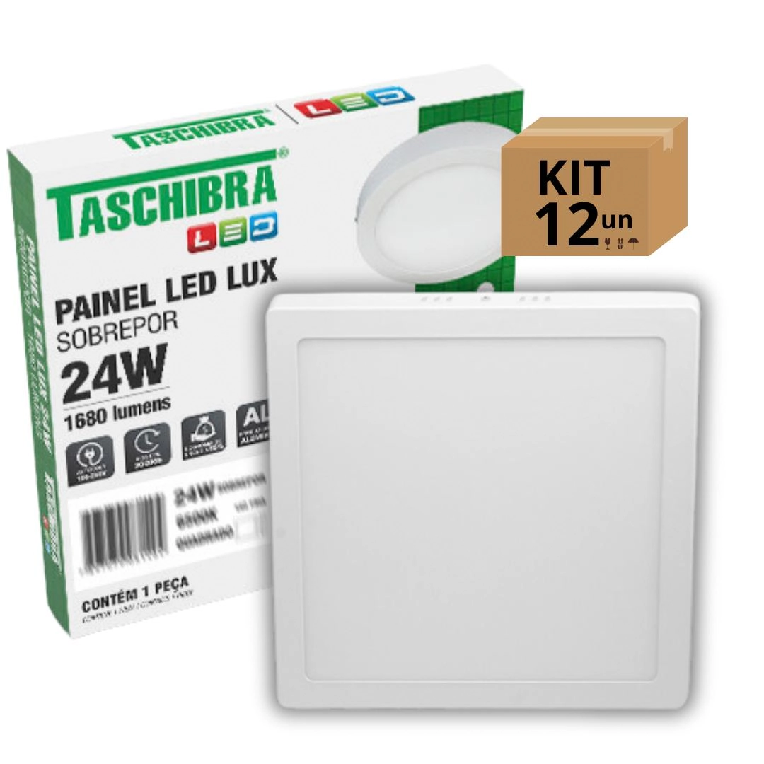 Kit 12un Painel Led Taschibra Sobrepor Quadrado 24w 6500k