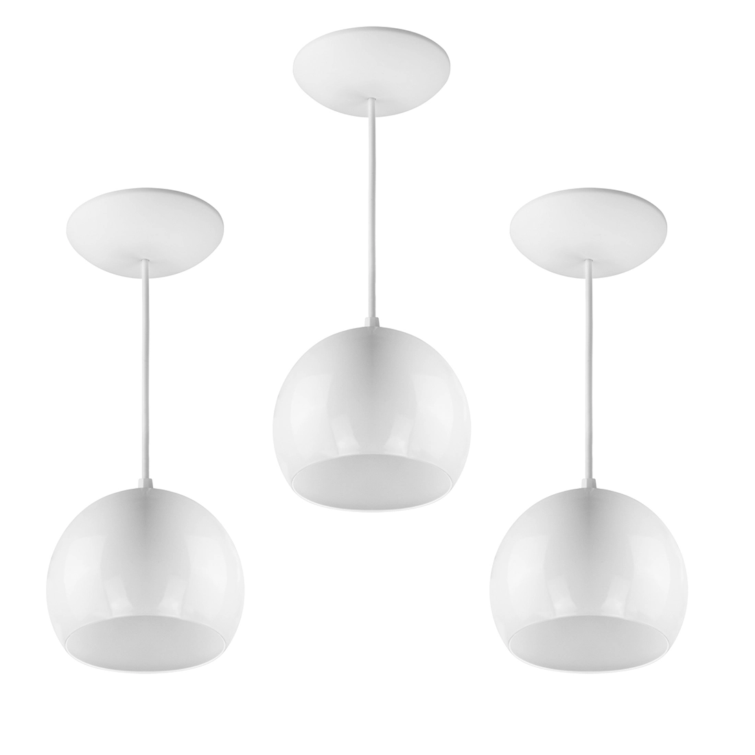 Kit 3 Pendente Lowcost Bola Pequena Alumínio 15cm Branco