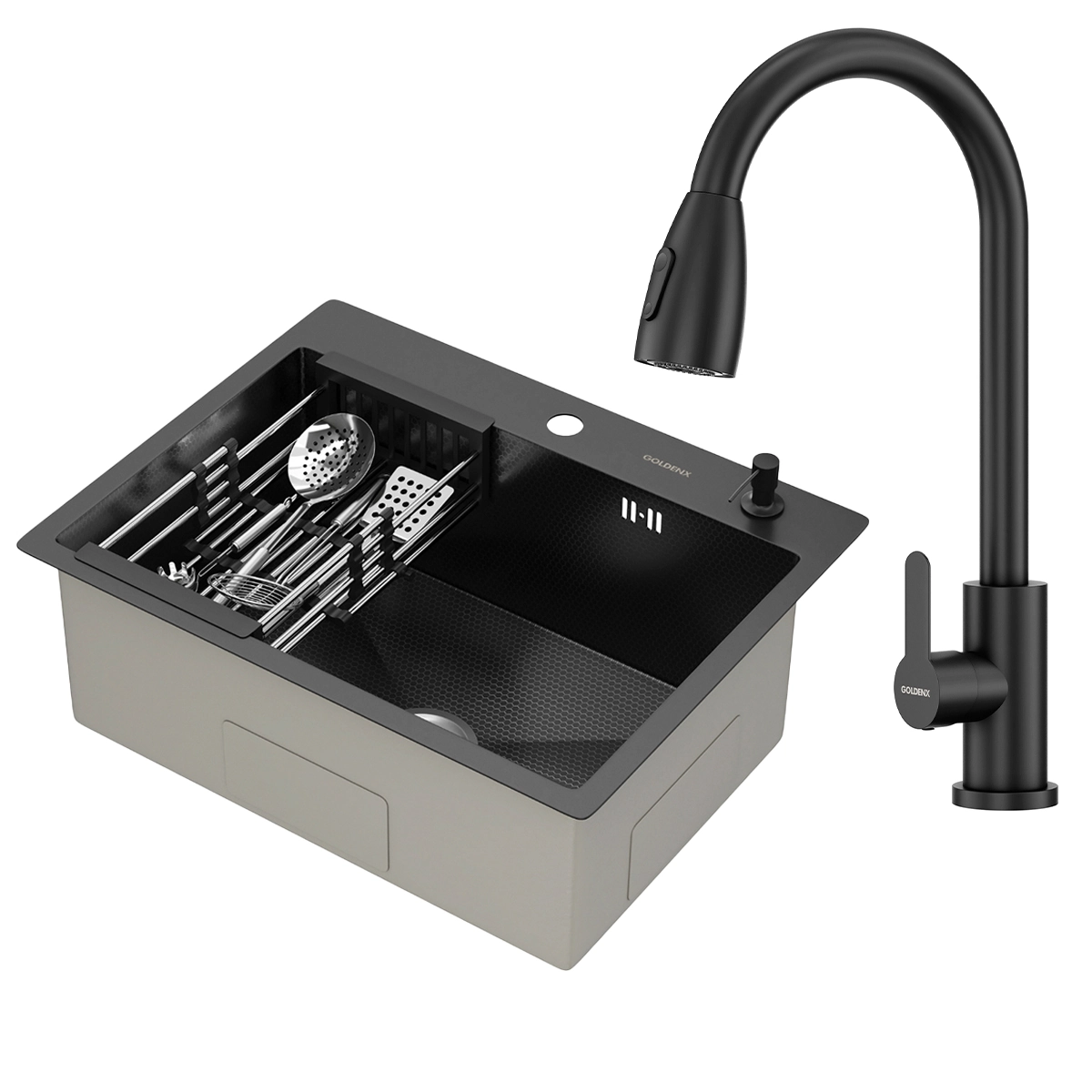 Kit Cuba Gourmet Mônaco Preto Aço Inox 304 E Torneira Gourmet Roma Aço Inox Preto Goldenx