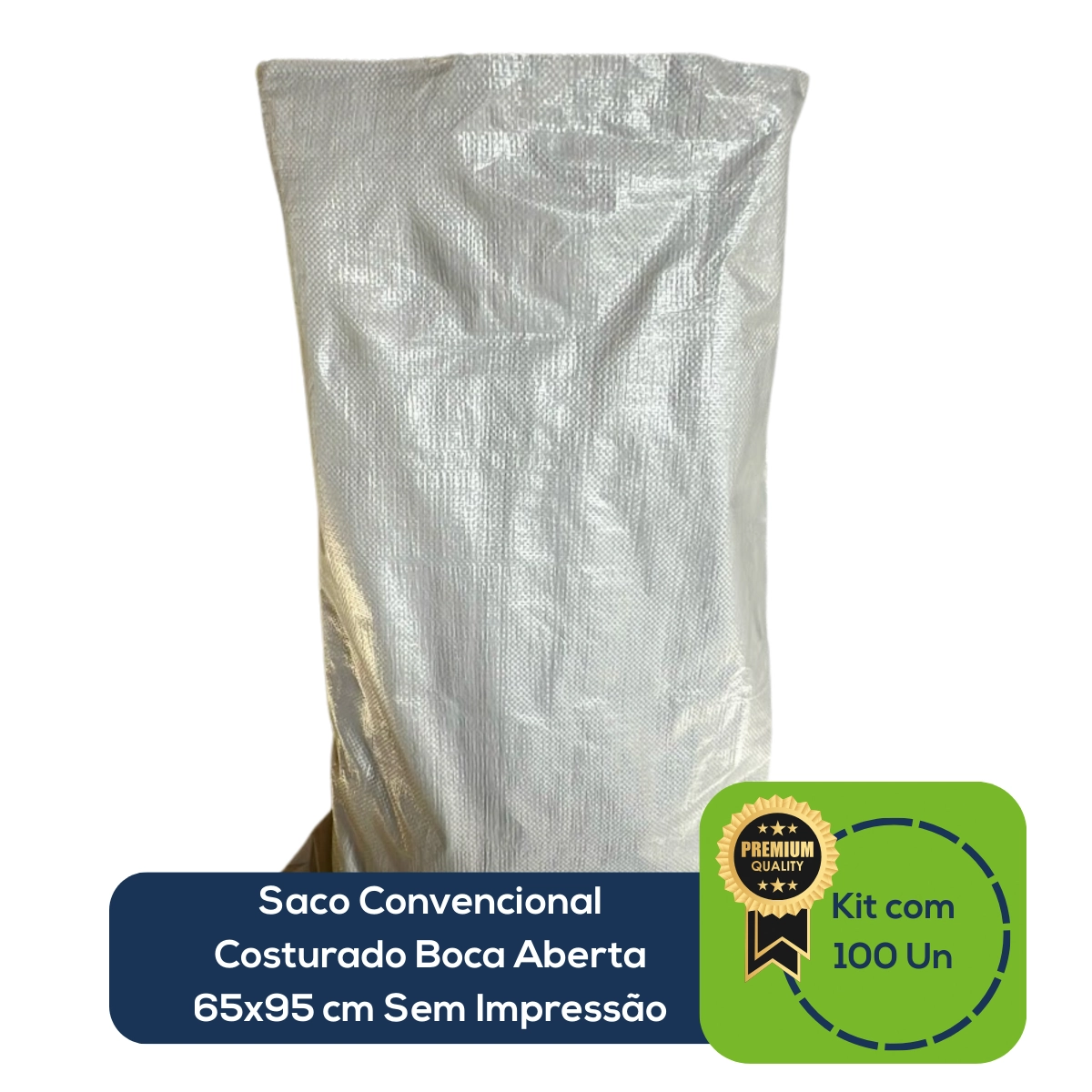 Kit Com 100 Un Saco Convencional Costurado Boca Aberta Branco 65x95cm Sem Impressão