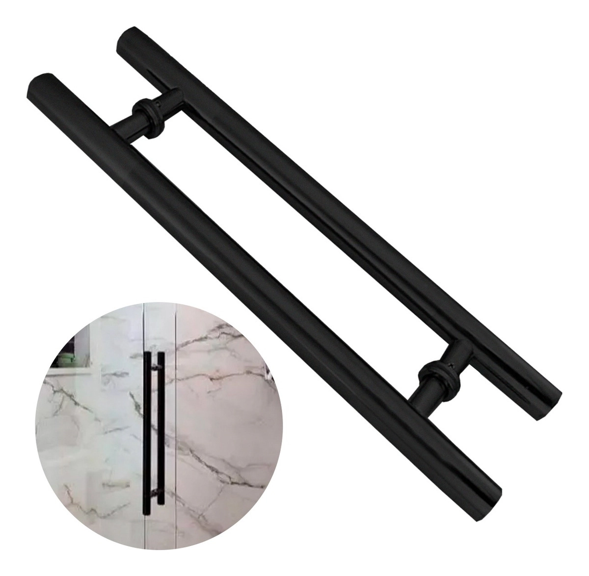 Puxador Para Porta Inox 304 Preto 60cm Pivotante Redondo
