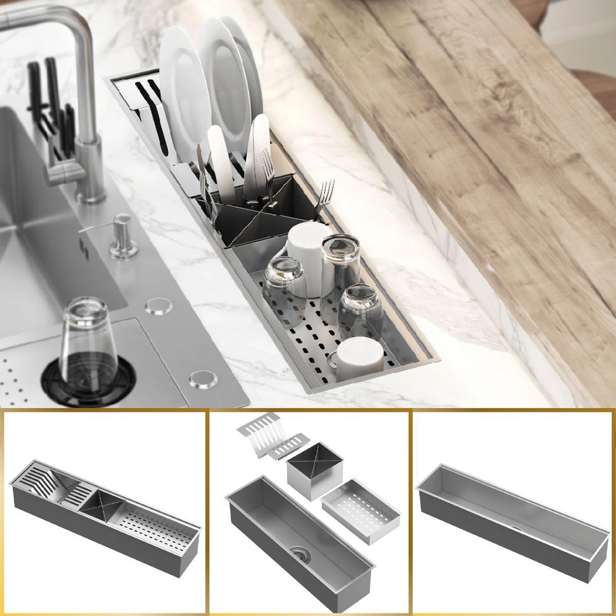 Calha Canal Organizador Escorredor Gourmet Inox 78cm Goldenx