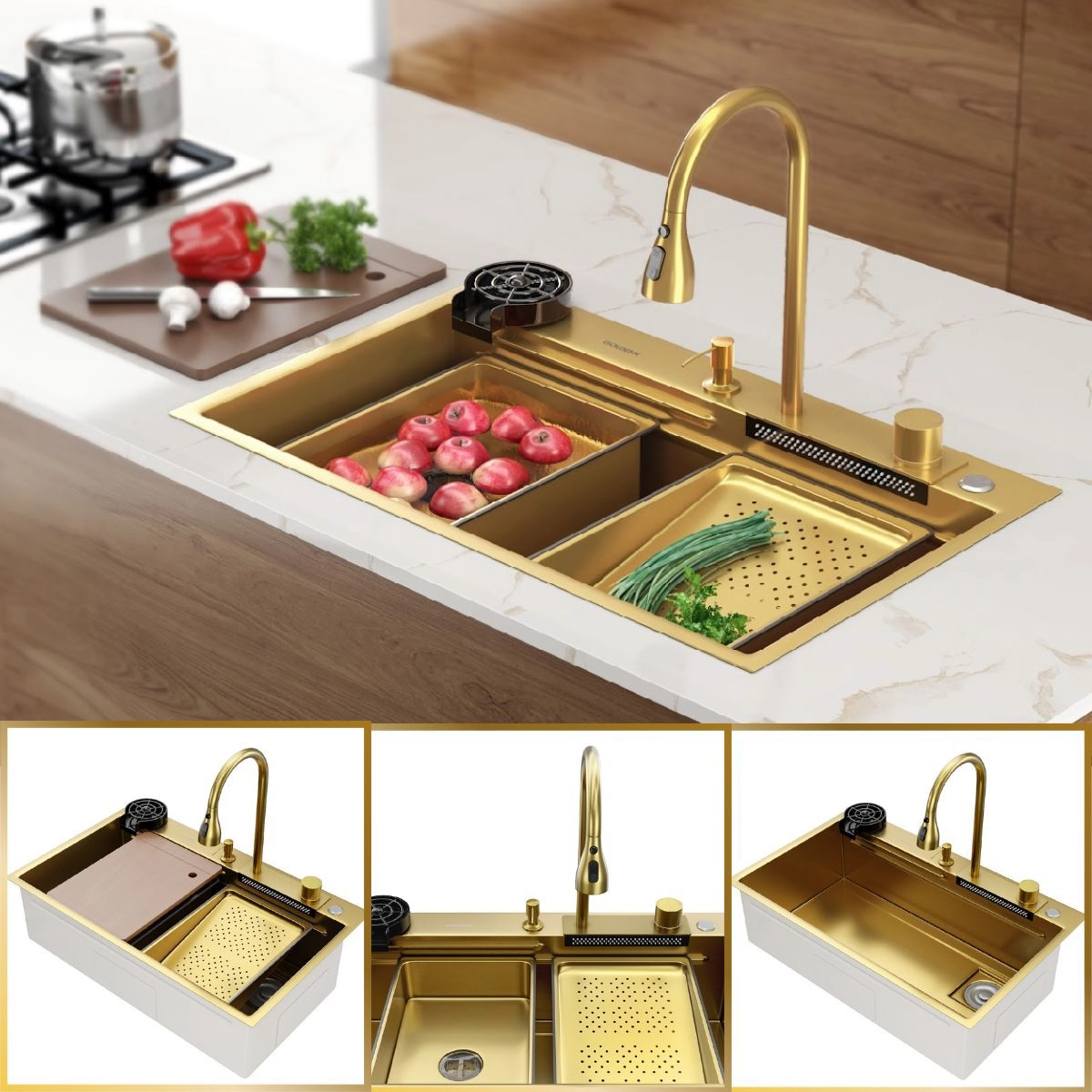 Cuba Cozinha Gourmet Miami Dourada Aço Inox 304 Goldenx