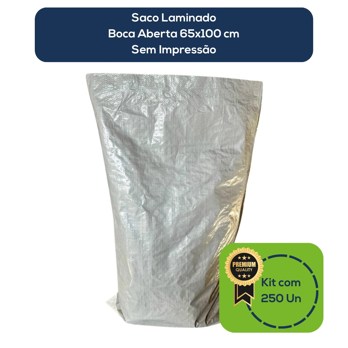 Kit Com 250 Un Saco Laminado Costurado Boca Aberta Branco 65x100cm Sem Impressão