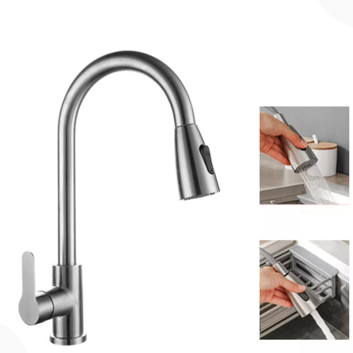 Torrneira Gourmet Monocomando Extensível Escovada Cozinha Aço Inox 304