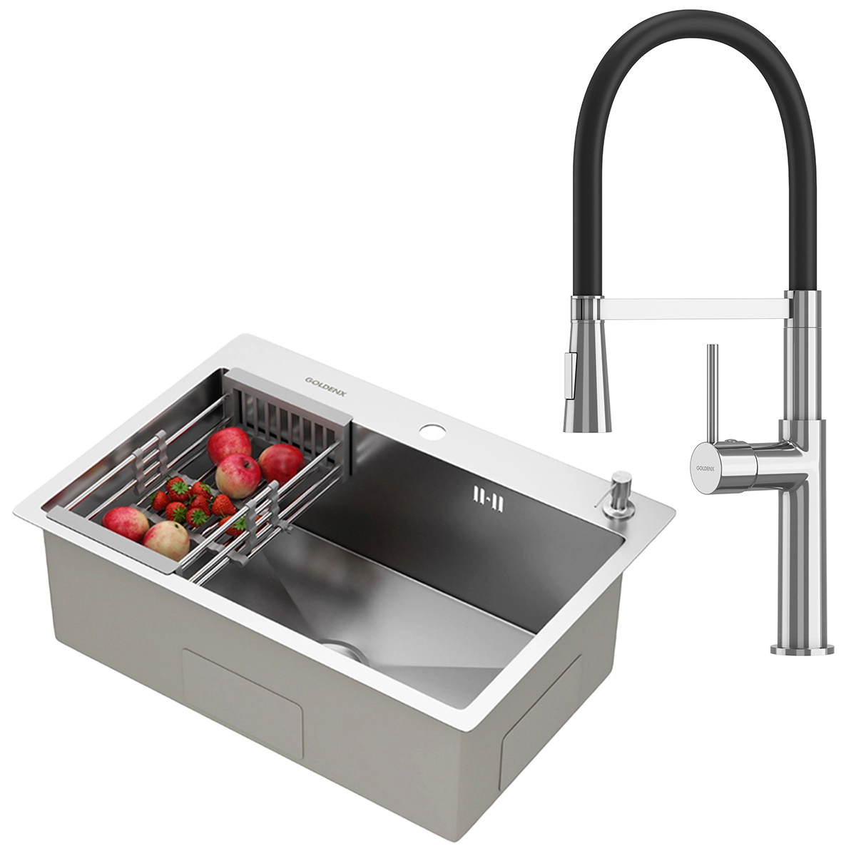 Kit Cuba Gourmet Quebec 62cm Aço Inox 304 e Torneira Gourmet Bélgica Monocomando GoldenX