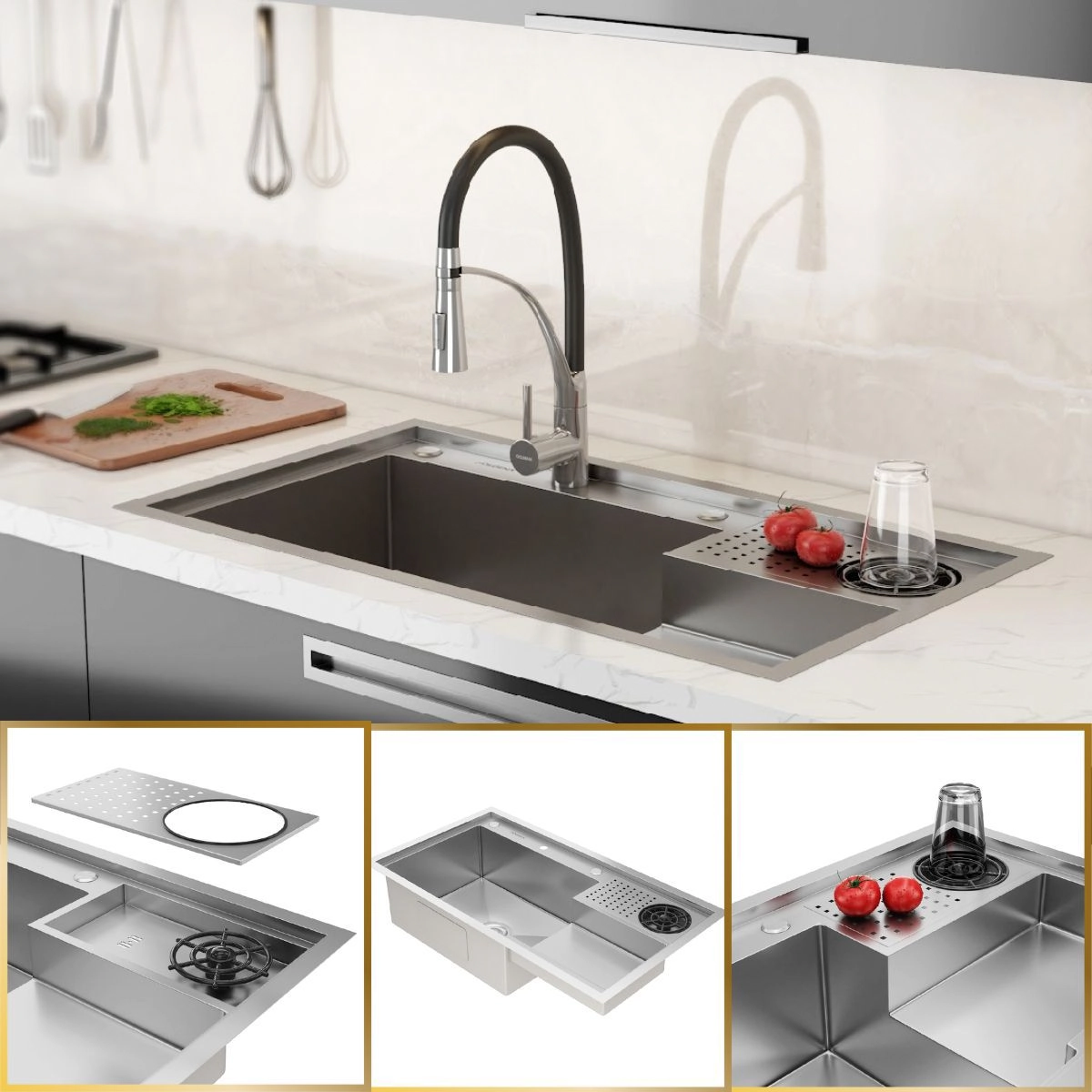 Cuba Gourmet Para Cozinha Veneza Aço Inox 304 Lava Copos Goldenx