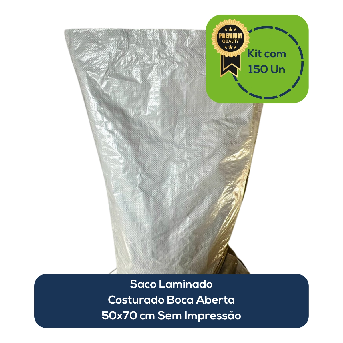 Kit Com 150 Un Saco Laminado Costurado Boca Aberta Branco 50x70cm Sem Impressão