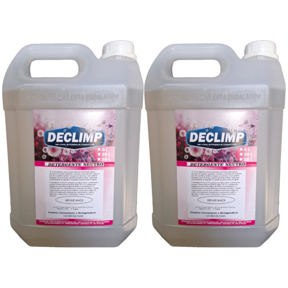 Kit Limpeza 2 Detergente Líquido Neutro 5l Declimp