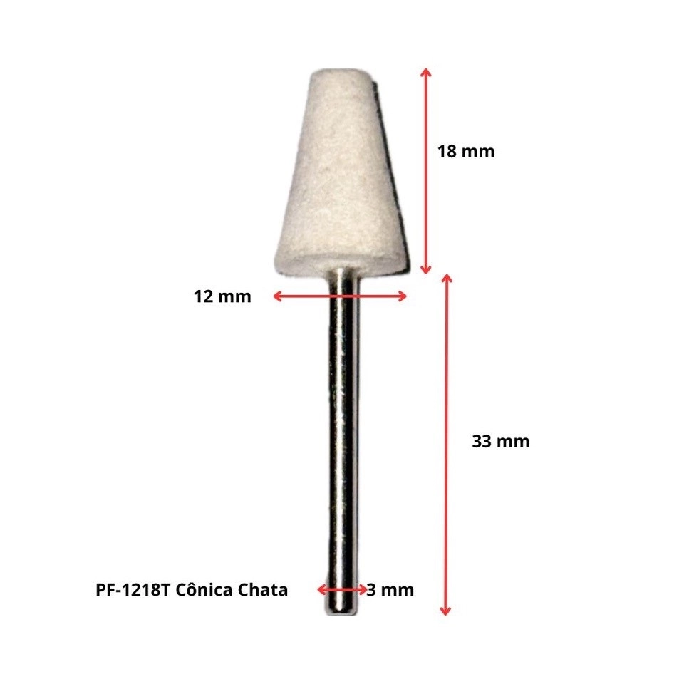 Pontas Montadas De Feltro - Pf-1218t Ø12x18mm Ø3mm Cônica Chata