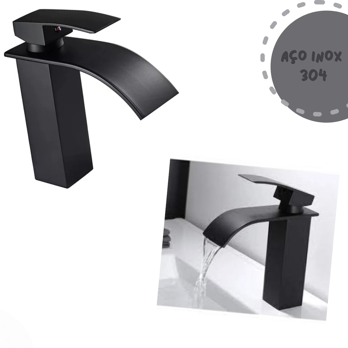 Torneira Monocomando Cascata Lavabo Aço Inox 304 Banheiro