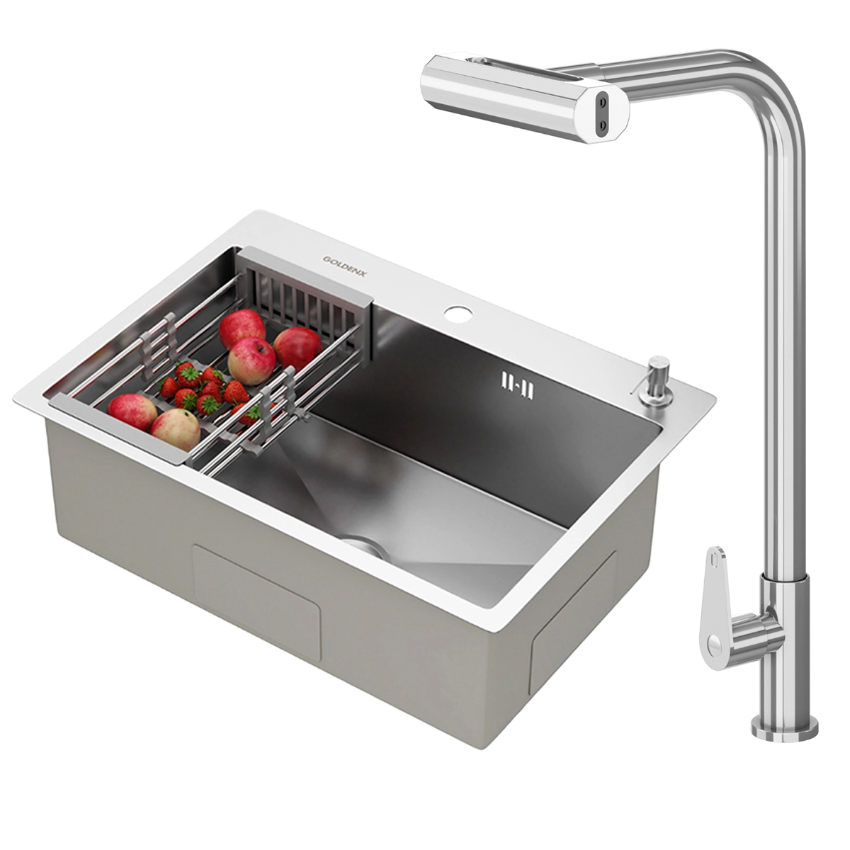 Kit Cuba Gourmet Quebec 62cm Aço Inox 304 e Torneira Gourmet Tóquio Bico Flexível GoldenX