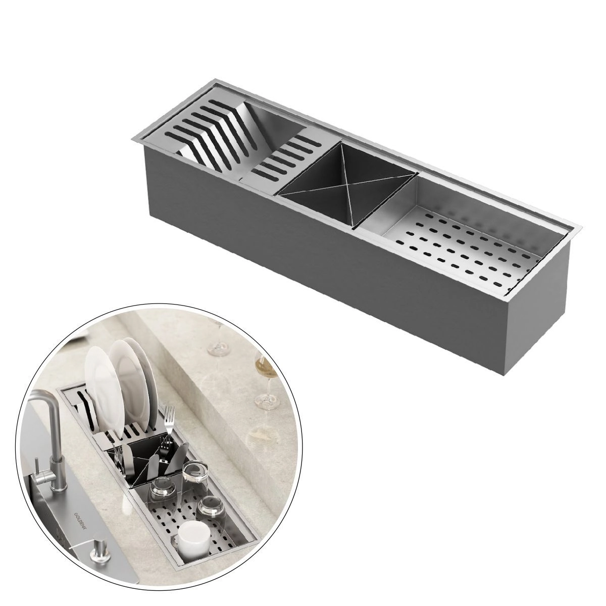 Calha Gourmet Canal Organizador Escorredor Inox 60cm Goldenx