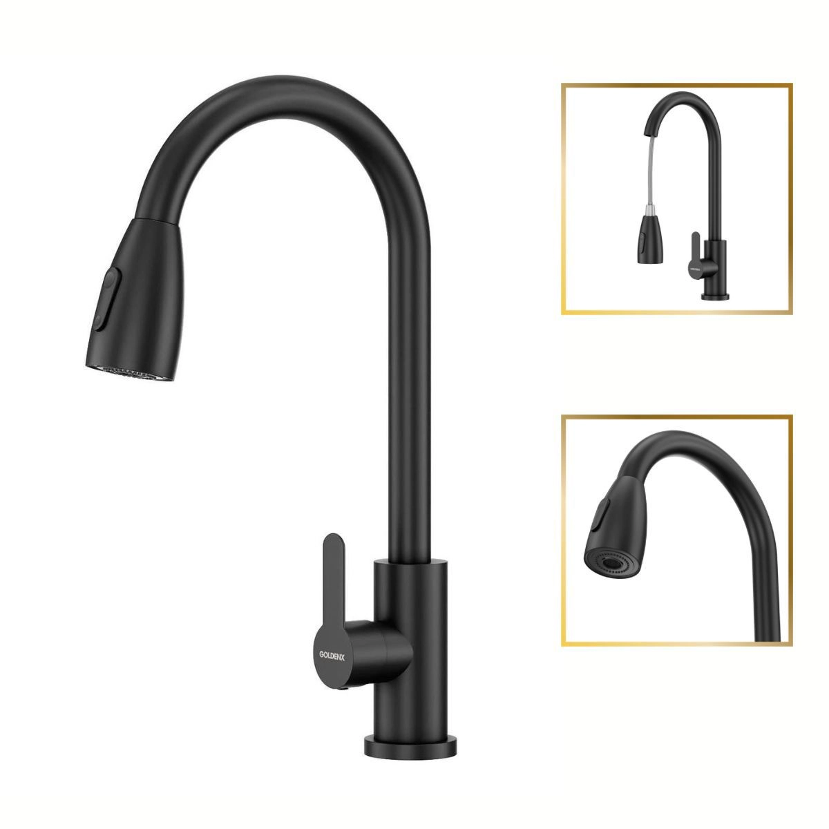 Torneira Para Cozinha Preto Mangueira Flexível Roma Aço Inox 304 Goldenx