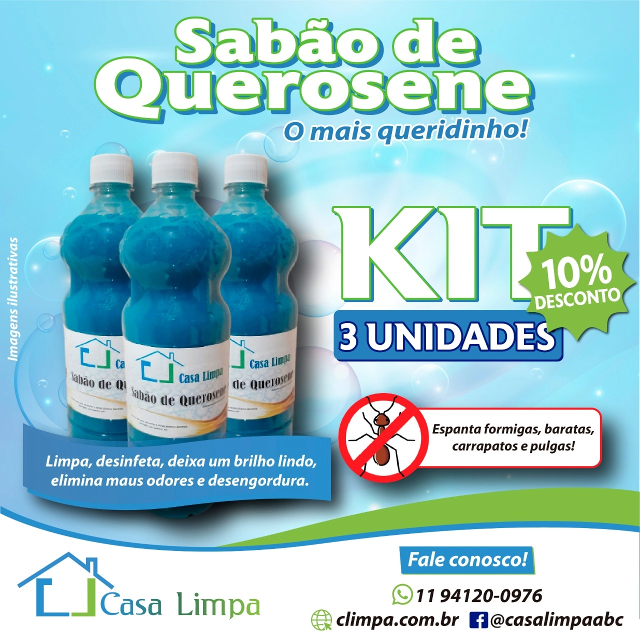 Kit 3 Un Sabao De Querosene 1l Climpa