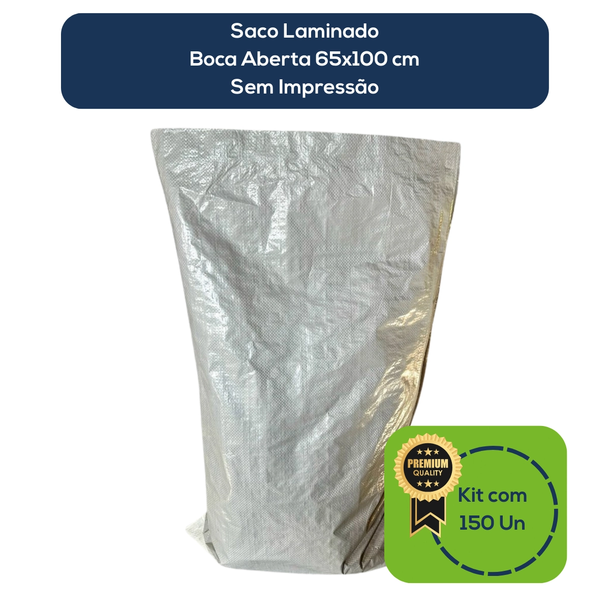 Kit Com 150 Un Saco Laminado Costurado Boca Aberta Branco 65x100cm Sem Impressão