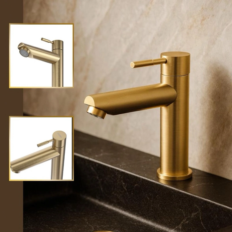 Torneira De Banheiro Lavabo Madrid Bica Baixa Ouro Escovado Goldenx