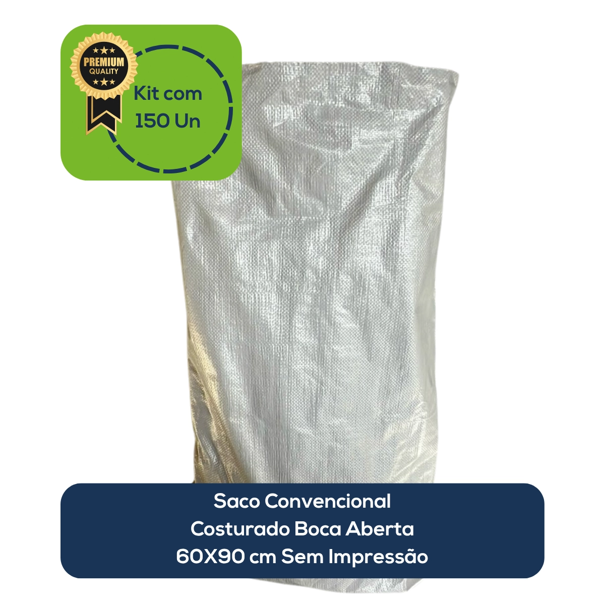Kit Com 150 Un Saco Convencional Costurado Boca Aberta Branco 60x90cm Sem Impressão